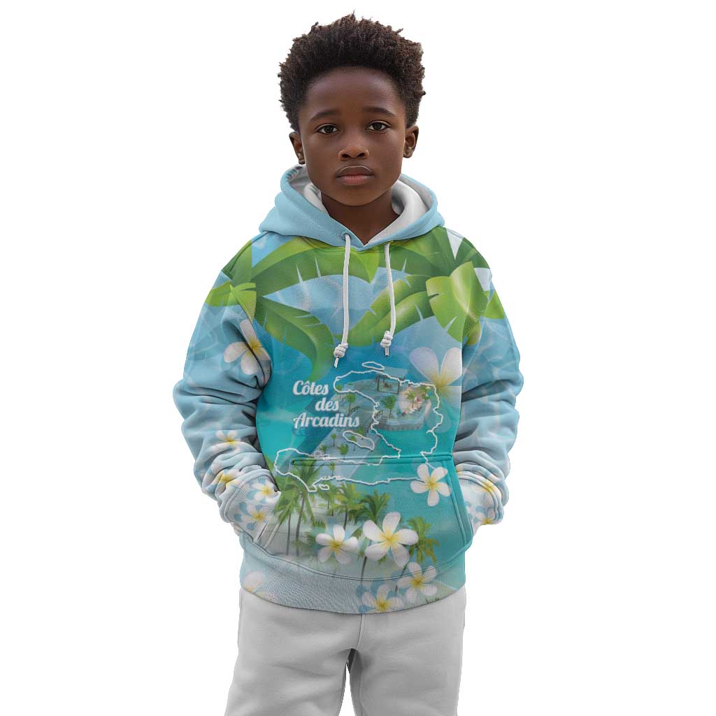 Afro Haiti Cotes des Arcadins Kid Hoodie Ayiti Map With Royal Palm Plumeria - Wonder Print Shop