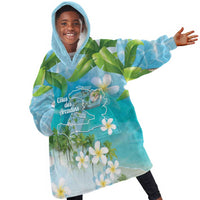 Afro Haiti Cotes des Arcadins Kid Wearable Blanket Hoodie Ayiti Map With Royal Palm Plumeria - Wonder Print Shop