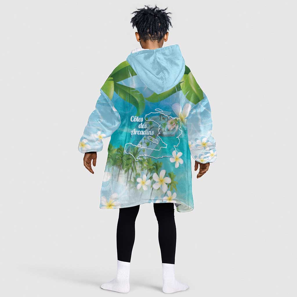 Afro Haiti Cotes des Arcadins Kid Wearable Blanket Hoodie Ayiti Map With Royal Palm Plumeria - Wonder Print Shop