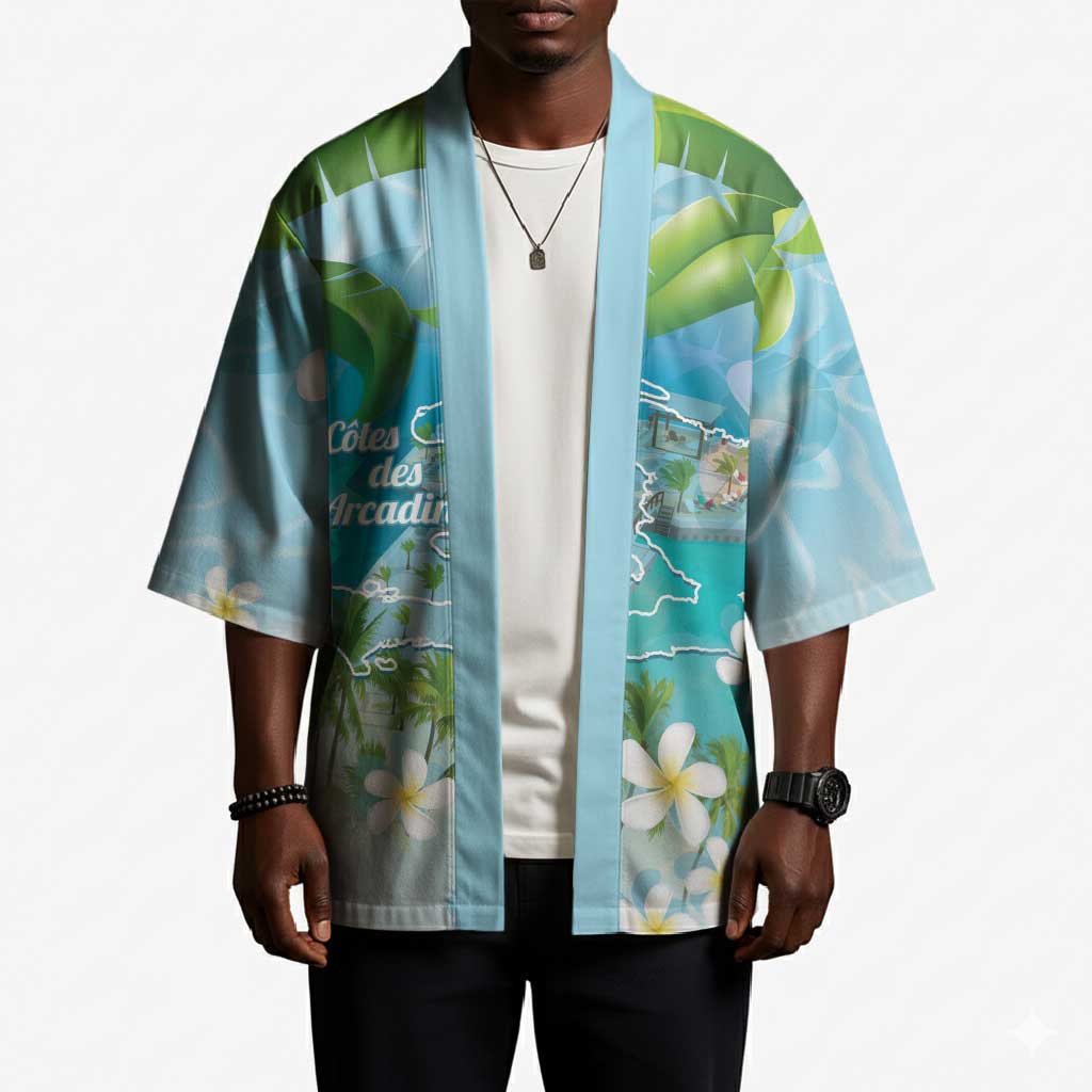 Afro Haiti Cotes des Arcadins Kimono Ayiti Map With Royal Palm Plumeria - Wonder Print Shop