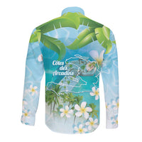 Afro Haiti Cotes des Arcadins Long Sleeve Button Shirt Ayiti Map With Royal Palm Plumeria - Wonder Print Shop