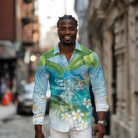 Afro Haiti Cotes des Arcadins Long Sleeve Button Shirt Ayiti Map With Royal Palm Plumeria - Wonder Print Shop