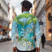 Afro Haiti Cotes des Arcadins Long Sleeve Button Shirt Ayiti Map With Royal Palm Plumeria - Wonder Print Shop