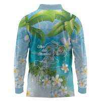 Afro Haiti Cotes des Arcadins Long Sleeve Polo Shirt Ayiti Map With Royal Palm Plumeria - Wonder Print Shop