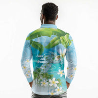 Afro Haiti Cotes des Arcadins Long Sleeve Polo Shirt Ayiti Map With Royal Palm Plumeria - Wonder Print Shop