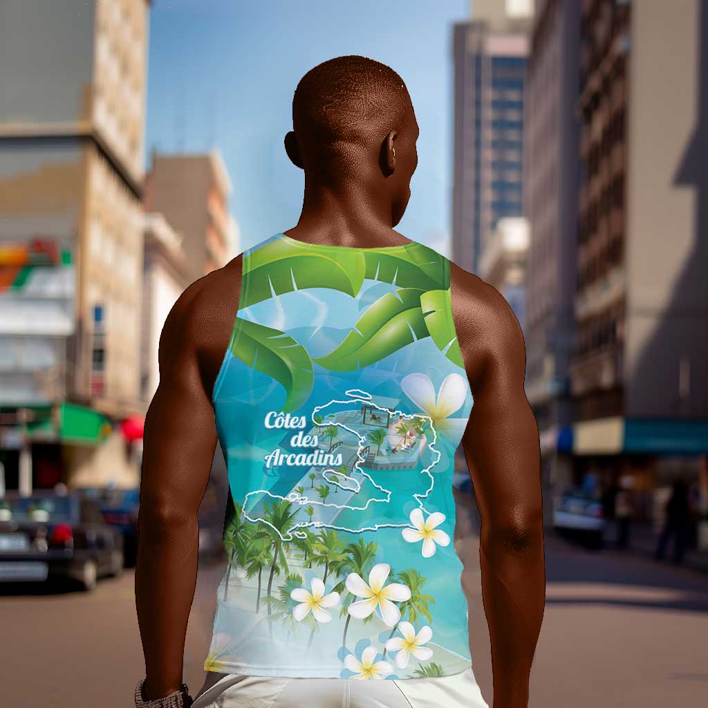 Afro Haiti Cotes des Arcadins Men Tank Top Ayiti Map With Royal Palm Plumeria - Wonder Print Shop