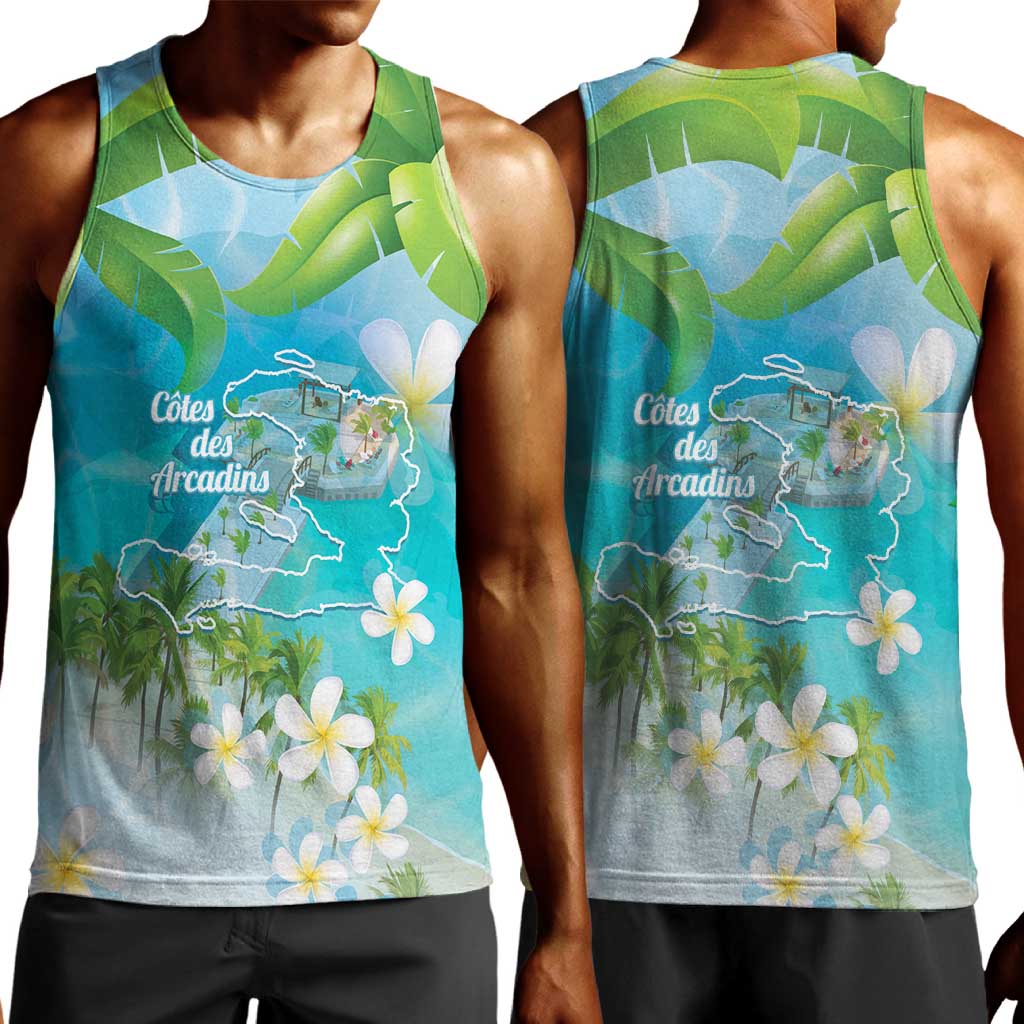 Afro Haiti Cotes des Arcadins Men Tank Top Ayiti Map With Royal Palm Plumeria - Wonder Print Shop