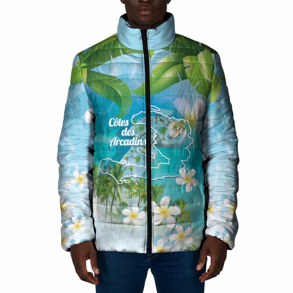 Afro Haiti Cotes des Arcadins Padded Jacket Ayiti Map With Royal Palm Plumeria - Wonder Print Shop