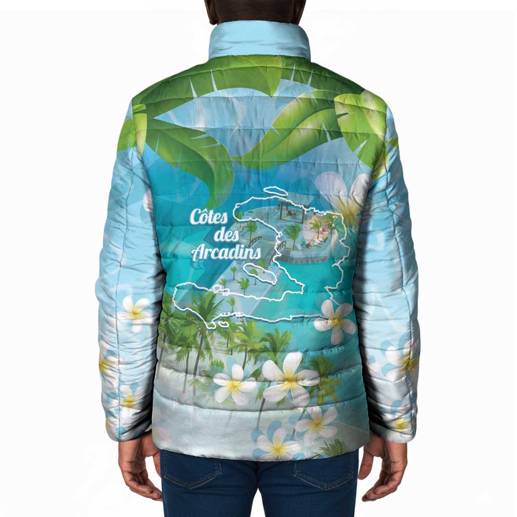 Afro Haiti Cotes des Arcadins Padded Jacket Ayiti Map With Royal Palm Plumeria - Wonder Print Shop