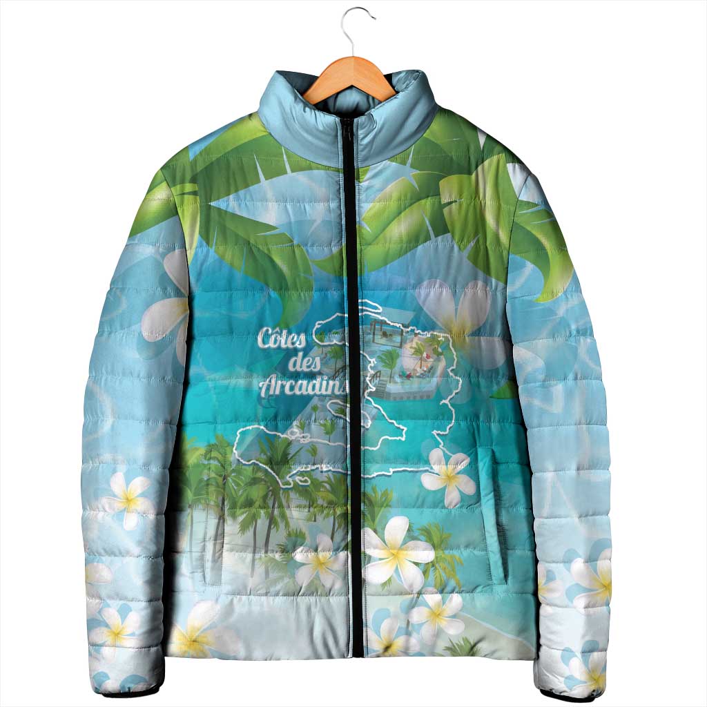 Afro Haiti Cotes des Arcadins Padded Jacket Ayiti Map With Royal Palm Plumeria - Wonder Print Shop