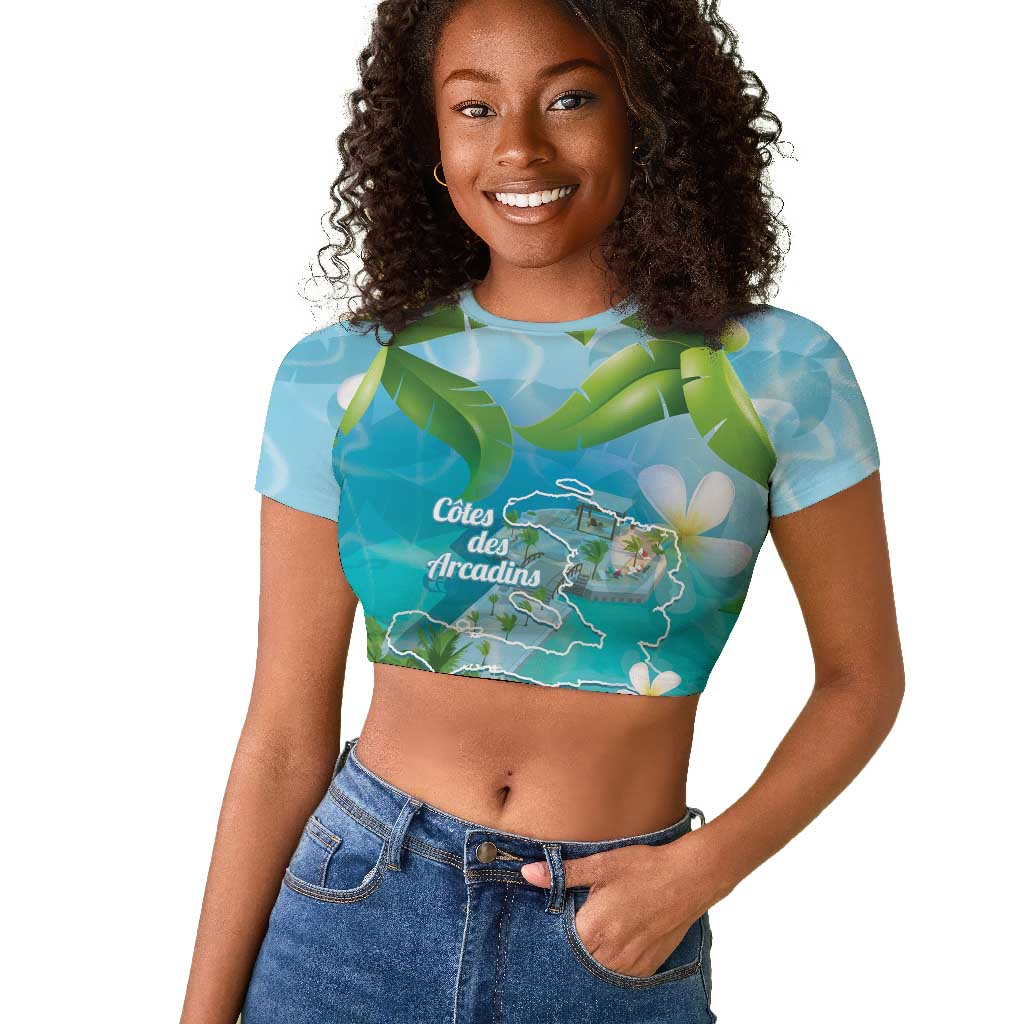 Afro Haiti Cotes des Arcadins Raglan Cropped T shirt Ayiti Map With Royal Palm Plumeria LT14