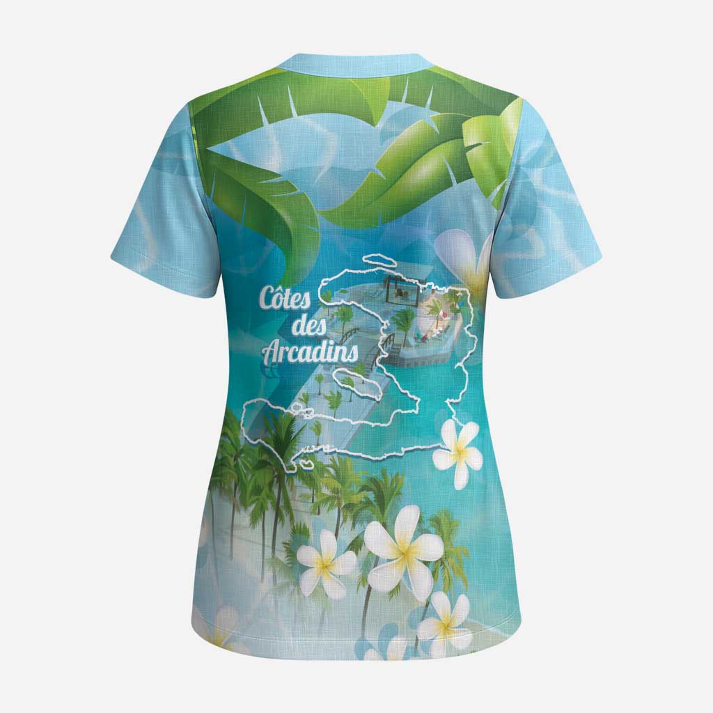 Afro Haiti Cotes des Arcadins Scrub Top Ayiti Map With Royal Palm Plumeria - Wonder Print Shop