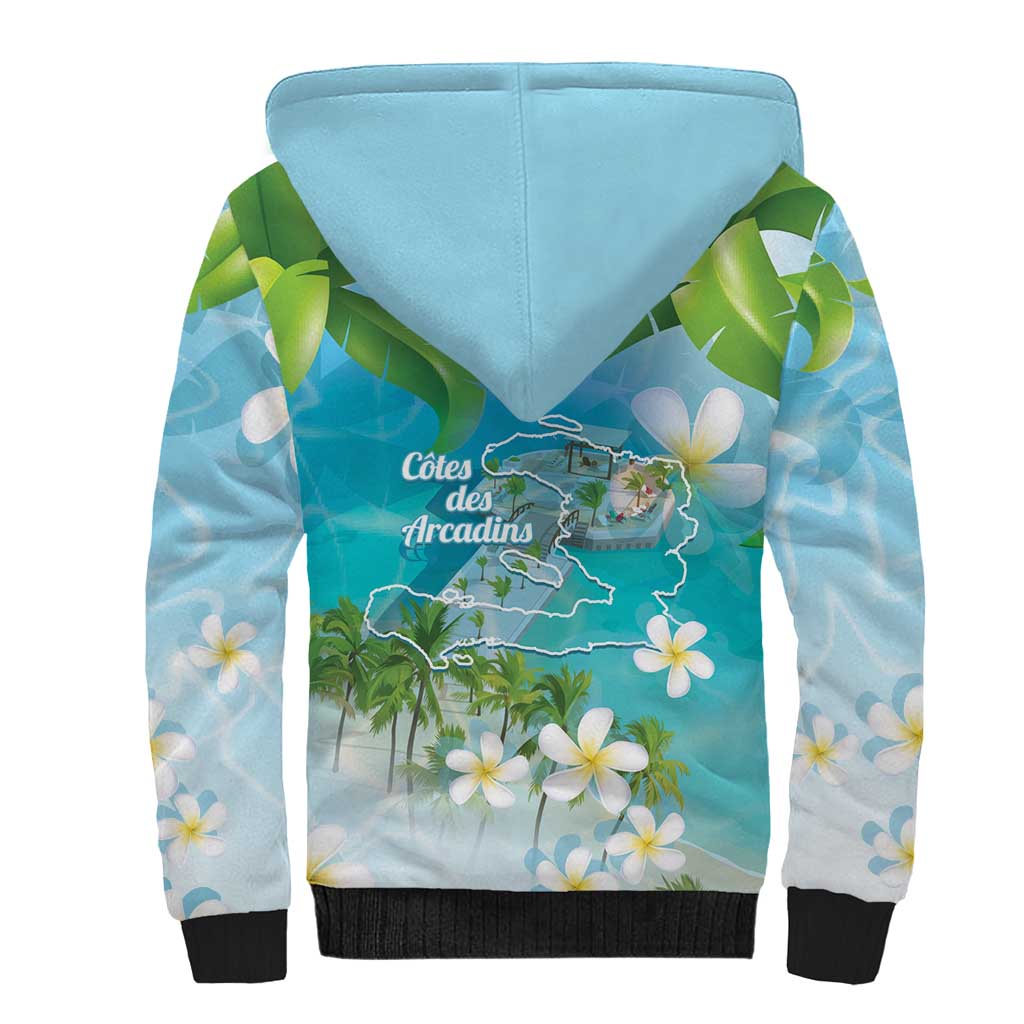 Afro Haiti Cotes des Arcadins Sherpa Hoodie Ayiti Map With Royal Palm Plumeria - Wonder Print Shop
