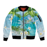 Afro Haiti Cotes des Arcadins Sleeve Zip Bomber Jacket Ayiti Map With Royal Palm Plumeria - Wonder Print Shop