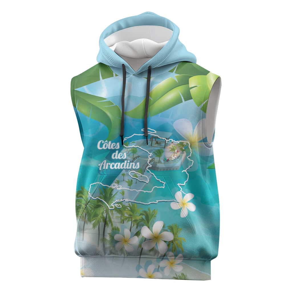 Afro Haiti Cotes des Arcadins Sleeveless Hoodie Ayiti Map With Royal Palm Plumeria - Wonder Print Shop