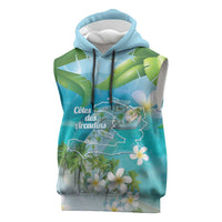 Afro Haiti Cotes des Arcadins Sleeveless Hoodie Ayiti Map With Royal Palm Plumeria - Wonder Print Shop