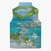 Afro Haiti Cotes des Arcadins Sleeveless Puffer Jacket Ayiti Map With Royal Palm Plumeria - Wonder Print Shop