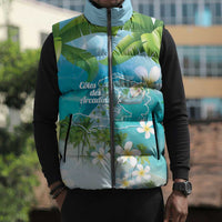Afro Haiti Cotes des Arcadins Sleeveless Puffer Jacket Ayiti Map With Royal Palm Plumeria - Wonder Print Shop
