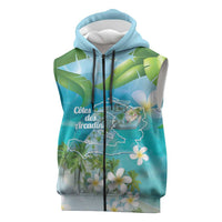 Afro Haiti Cotes des Arcadins Sleeveless Zip Hoodie Ayiti Map With Royal Palm Plumeria - Wonder Print Shop