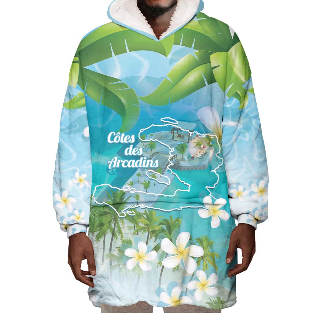 Afro Haiti Cotes des Arcadins Wearable Blanket Hoodie Ayiti Map With Royal Palm Plumeria - Wonder Print Shop