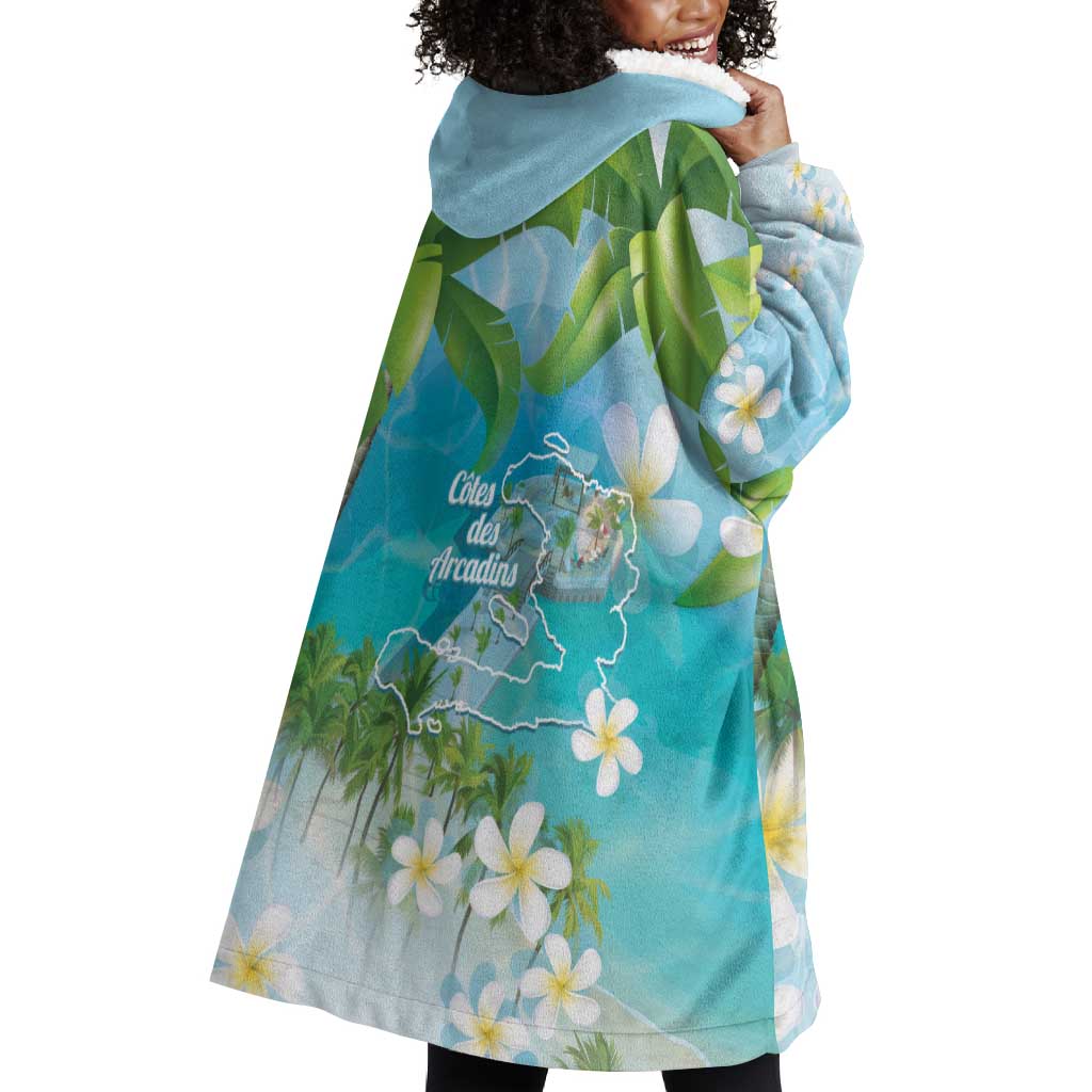 Afro Haiti Cotes des Arcadins Wearable Blanket Hoodie Ayiti Map With Royal Palm Plumeria - Wonder Print Shop