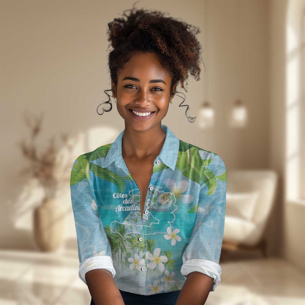 Afro Haiti Cotes des Arcadins Women Casual Shirt Ayiti Map With Royal Palm Plumeria - Wonder Print Shop