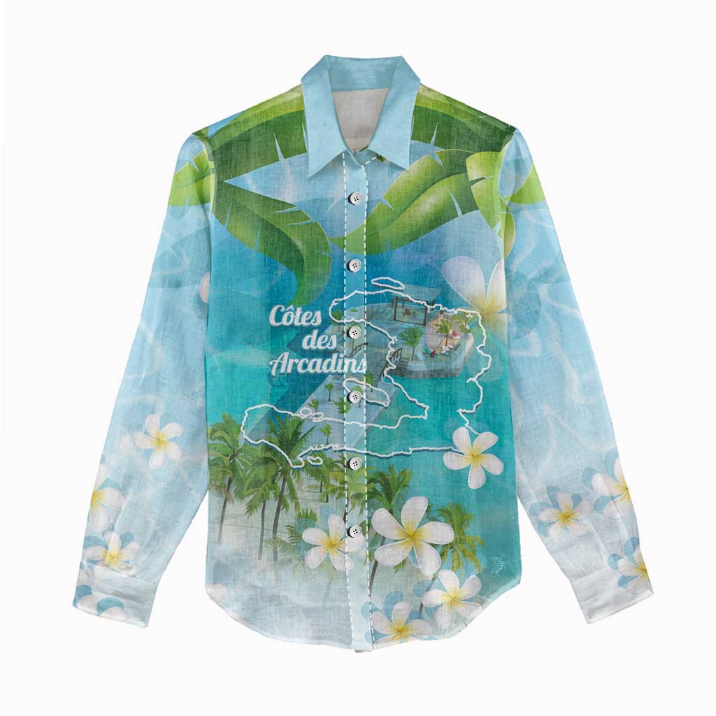 Afro Haiti Cotes des Arcadins Women Casual Shirt Ayiti Map With Royal Palm Plumeria - Wonder Print Shop