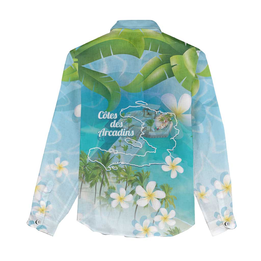 Afro Haiti Cotes des Arcadins Women Casual Shirt Ayiti Map With Royal Palm Plumeria - Wonder Print Shop