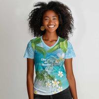 Afro Haiti Cotes des Arcadins Women V-Neck T-Shirt Ayiti Map With Royal Palm Plumeria LT14