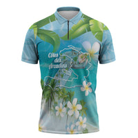 Afro Haiti Cotes des Arcadins Zipper Polo Shirt Ayiti Map With Royal Palm Plumeria - Wonder Print Shop