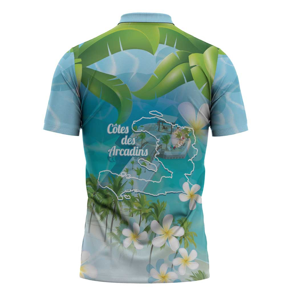 Afro Haiti Cotes des Arcadins Zipper Polo Shirt Ayiti Map With Royal Palm Plumeria - Wonder Print Shop