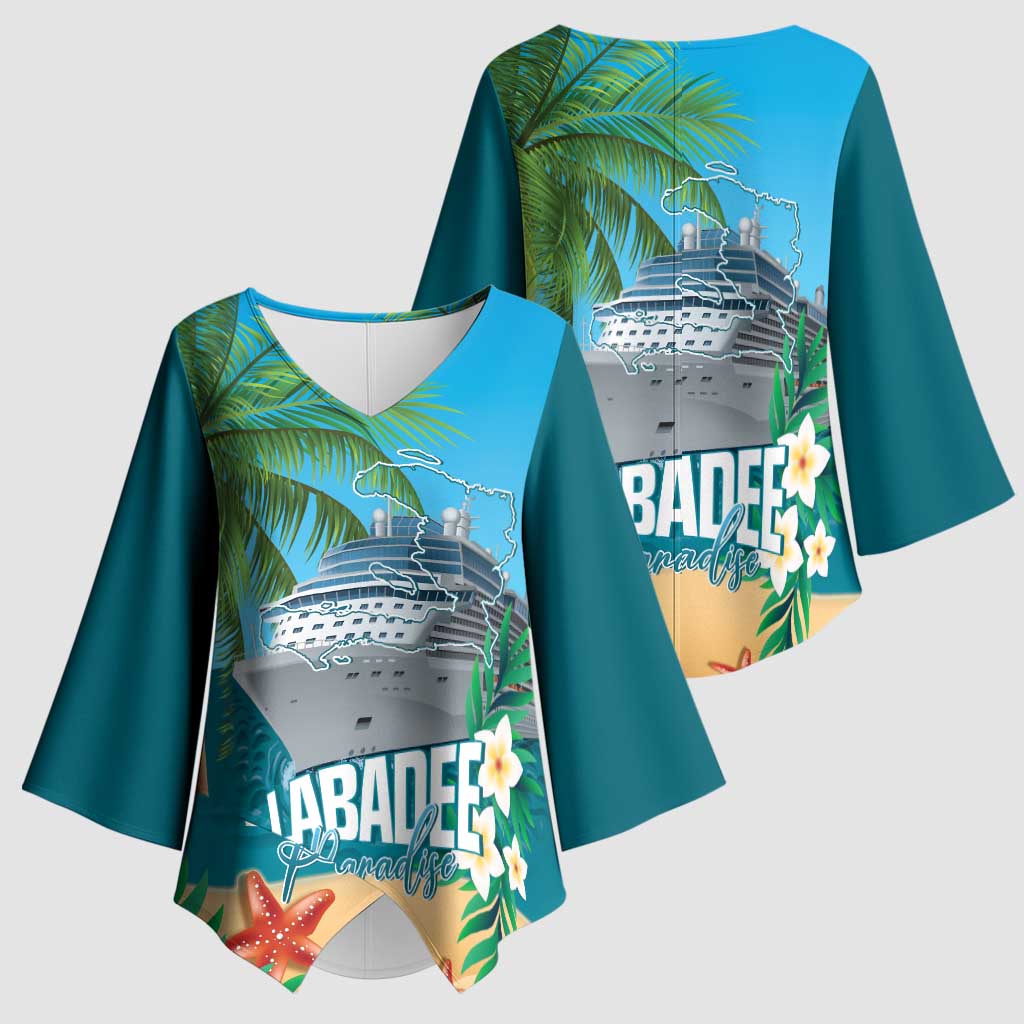 Afro Haiti Labadee Peninsula Kimono Sleeve Blouse Caribbean Cruise Tropical Vibes - Wonder Print Shop