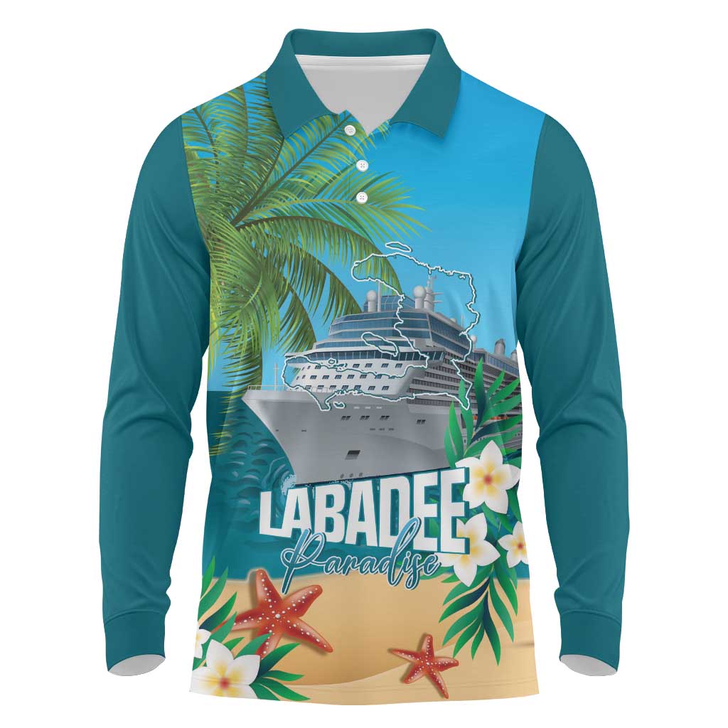 Afro Haiti Labadee Peninsula Long Sleeve Polo Shirt Caribbean Cruise Tropical Vibes - Wonder Print Shop