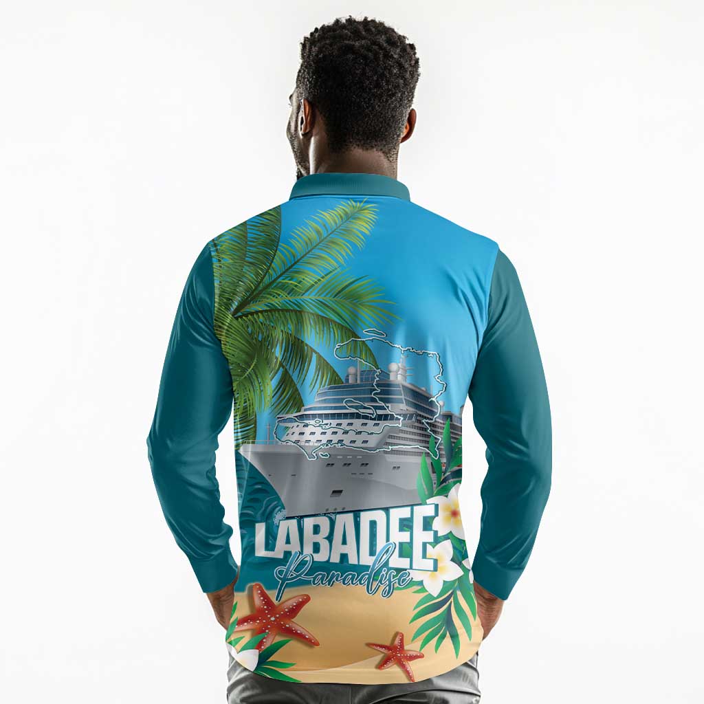 Afro Haiti Labadee Peninsula Long Sleeve Polo Shirt Caribbean Cruise Tropical Vibes - Wonder Print Shop