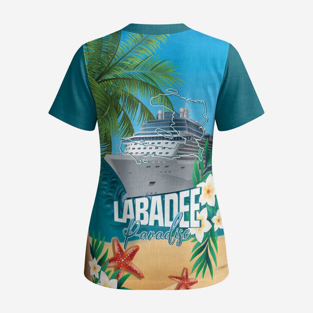Afro Haiti Labadee Peninsula Scrub Top Caribbean Cruise Tropical Vibes - Wonder Print Shop