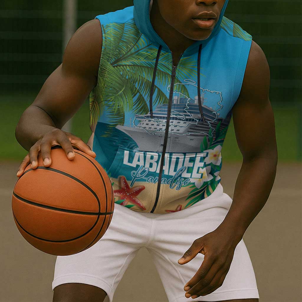 Afro Haiti Labadee Peninsula Sleeveless Zip Hoodie Caribbean Cruise Tropical Vibes - Wonder Print Shop