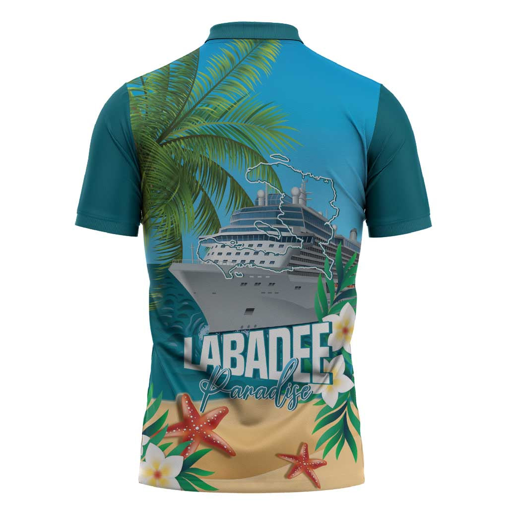 Afro Haiti Labadee Peninsula Zipper Polo Shirt Caribbean Cruise Tropical Vibes - Wonder Print Shop