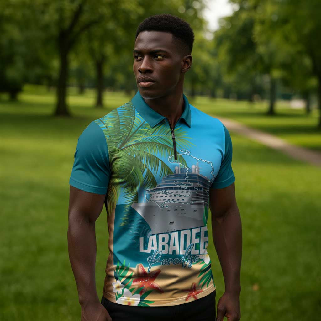 Afro Haiti Labadee Peninsula Zipper Polo Shirt Caribbean Cruise Tropical Vibes - Wonder Print Shop