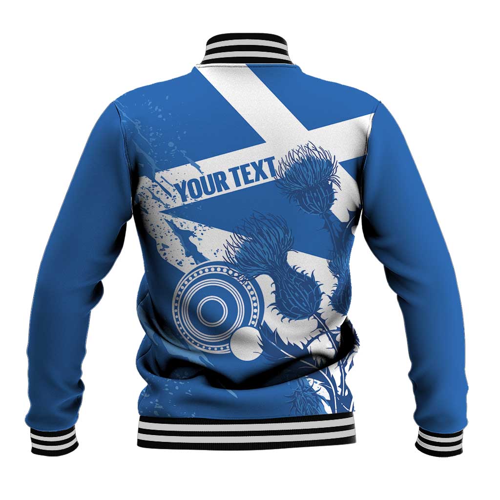 Personalised Scotland Lawn Bowls Baseball Jacket Scottish Thistle Grunge Flag Style - Wonder Print Shop