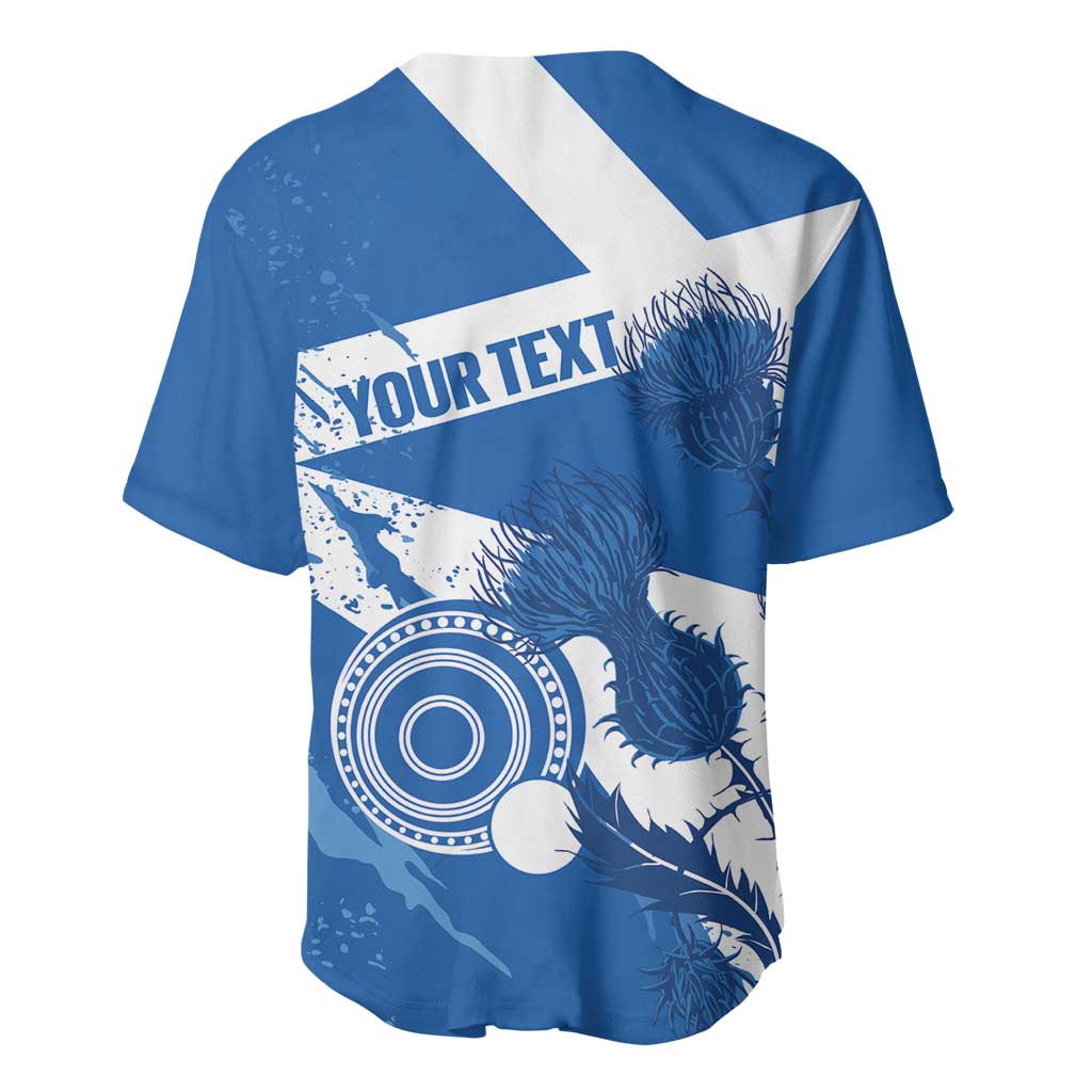 Personalised Scotland Lawn Bowls Baseball Jersey Scottish Thistle Grunge Flag Style - Wonder Print Shop