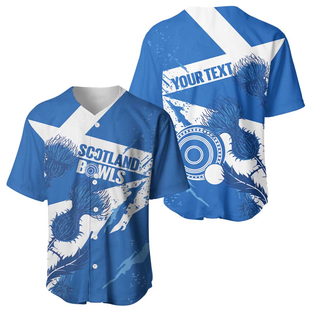Personalised Scotland Lawn Bowls Baseball Jersey Scottish Thistle Grunge Flag Style - Wonder Print Shop