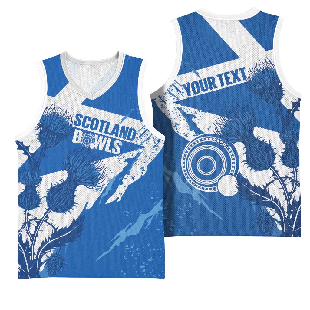 Personalised Scotland Lawn Bowls Basketball Jersey Scottish Thistle Grunge Flag Style - Wonder Print Shop