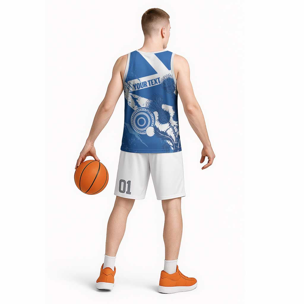 Personalised Scotland Lawn Bowls Basketball Jersey Scottish Thistle Grunge Flag Style - Wonder Print Shop