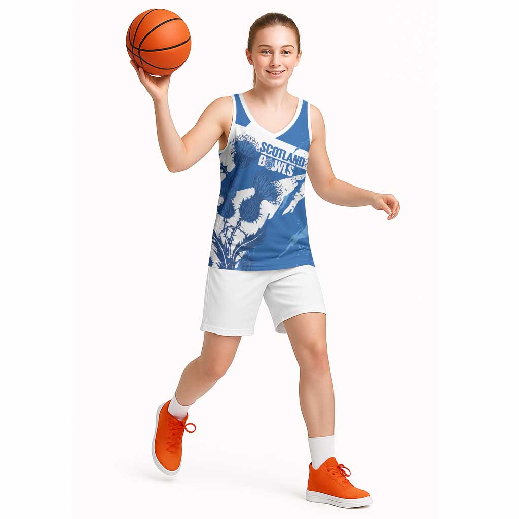 Personalised Scotland Lawn Bowls Basketball Jersey Scottish Thistle Grunge Flag Style - Wonder Print Shop