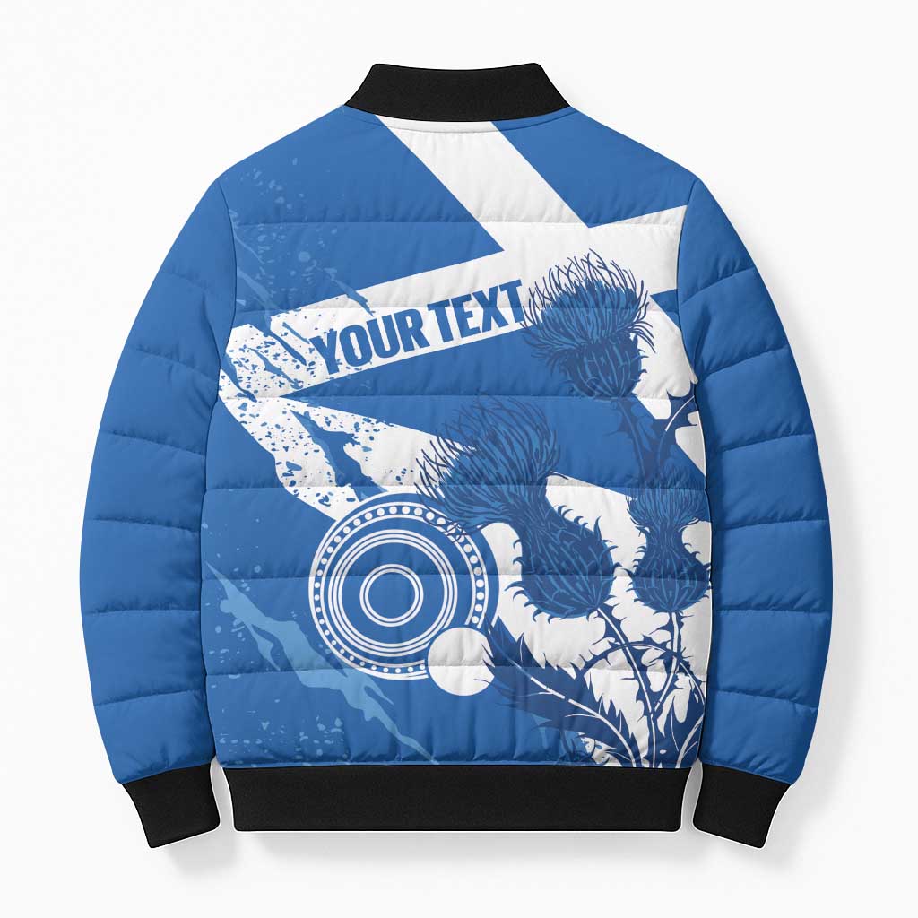 Personalised Scotland Lawn Bowls Bomber Puffer Jacket Scottish Thistle Grunge Flag Style - Wonder Print Shop