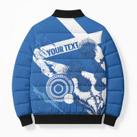 Personalised Scotland Lawn Bowls Bomber Puffer Jacket Scottish Thistle Grunge Flag Style - Wonder Print Shop
