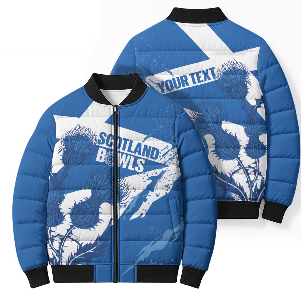 Personalised Scotland Lawn Bowls Bomber Puffer Jacket Scottish Thistle Grunge Flag Style - Wonder Print Shop