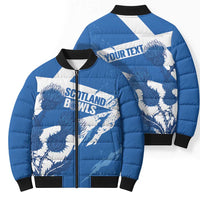Personalised Scotland Lawn Bowls Bomber Puffer Jacket Scottish Thistle Grunge Flag Style - Wonder Print Shop