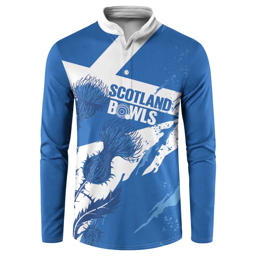 Personalised Scotland Lawn Bowls Button Sweatshirt Scottish Thistle Grunge Flag Style - Wonder Print Shop