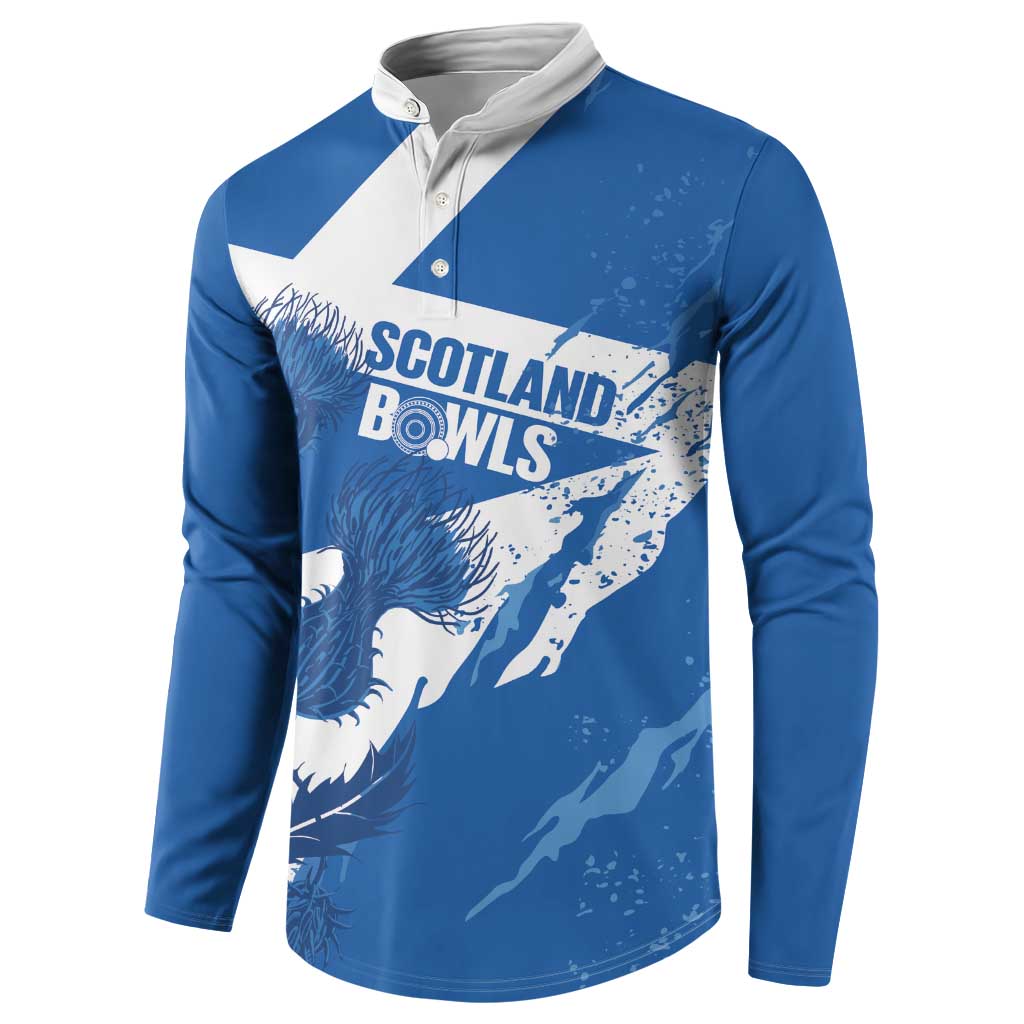 Personalised Scotland Lawn Bowls Button Sweatshirt Scottish Thistle Grunge Flag Style - Wonder Print Shop
